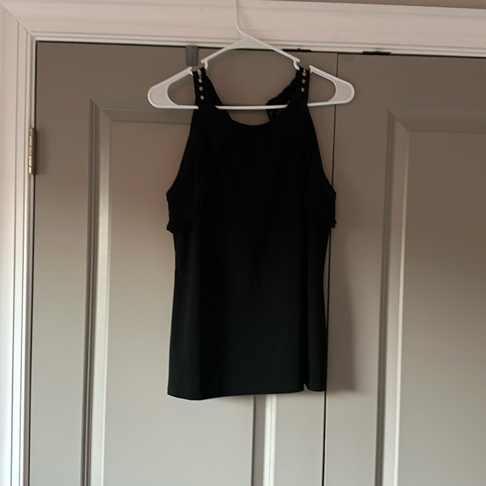 New never worn, White House black market black top with gold beads on straps